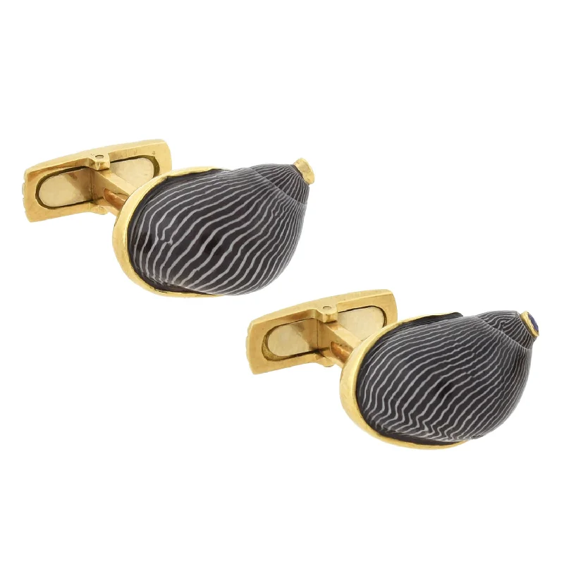 boho chic bangles -RENATO CIPULLO Estate 18kt Netrite Zebra Snail Shell + Sapphire Cufflinks