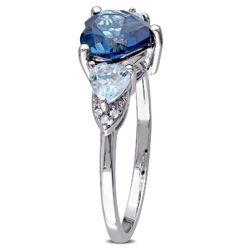 gold rings for women -Miadora 2 1/5 CT TGW Blue Topaz Diamond Accent Triple Heart Ring in Sterling Silver