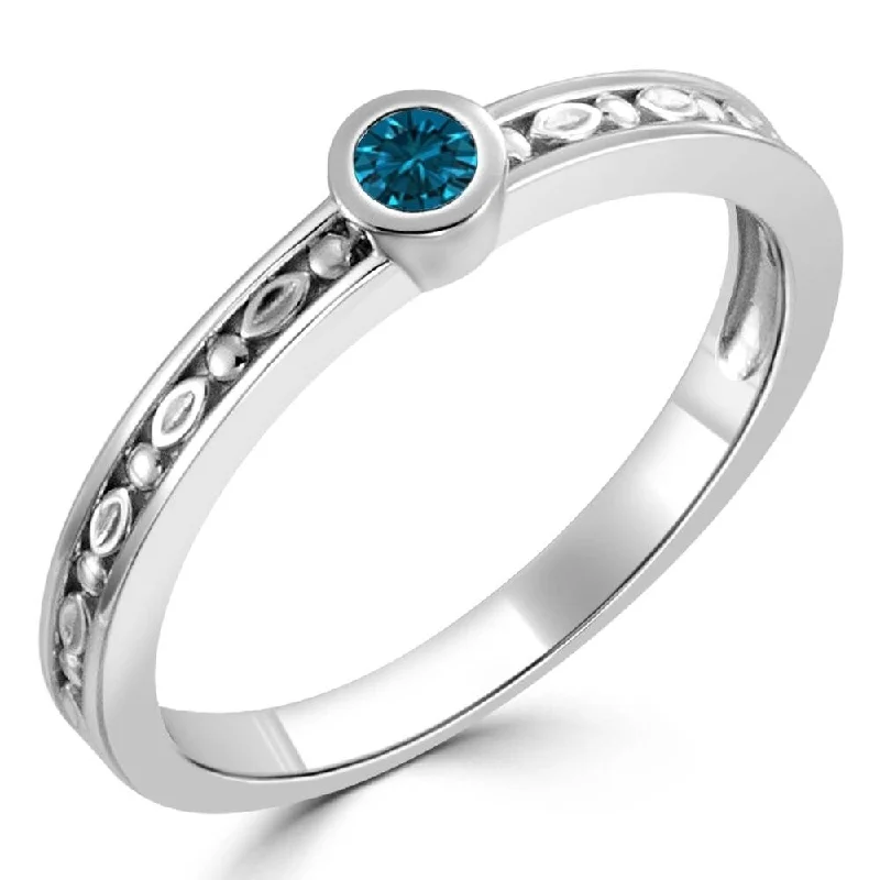 infinity rings for women -Auriya 10k Gold 1/10ctw Dainty Round Solitaire Blue Diamond Stacking Ring