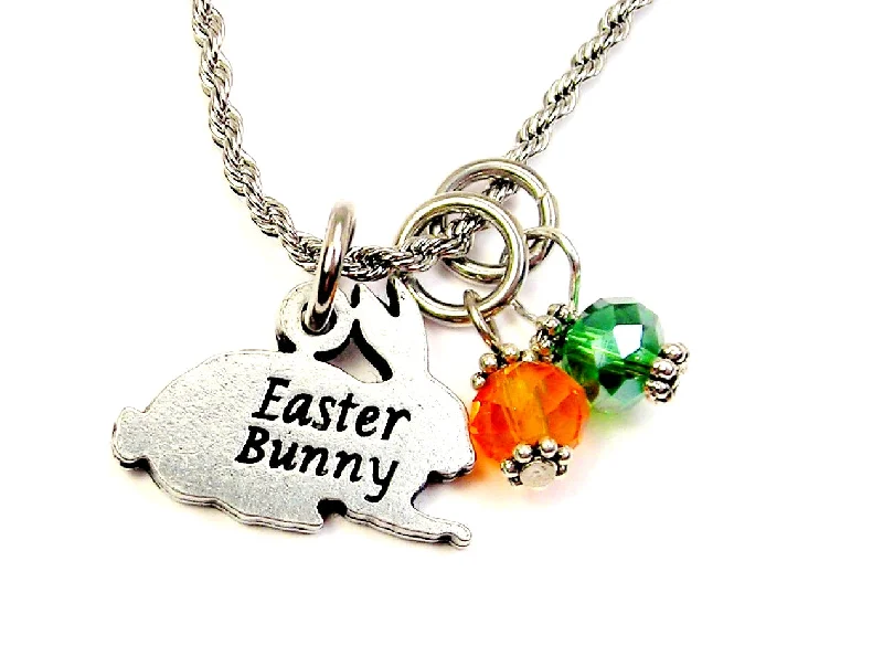 rose gold choker necklaces -Easter Bunny Necklace with orange and green carrot colored crystals. 20" stainless steel chain.