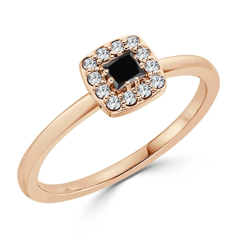 anniversary gemstone rings -10K Gold Princess-Cut 1/4ct TDW Accent Black Diamond Halo Promise Ring by Auriya