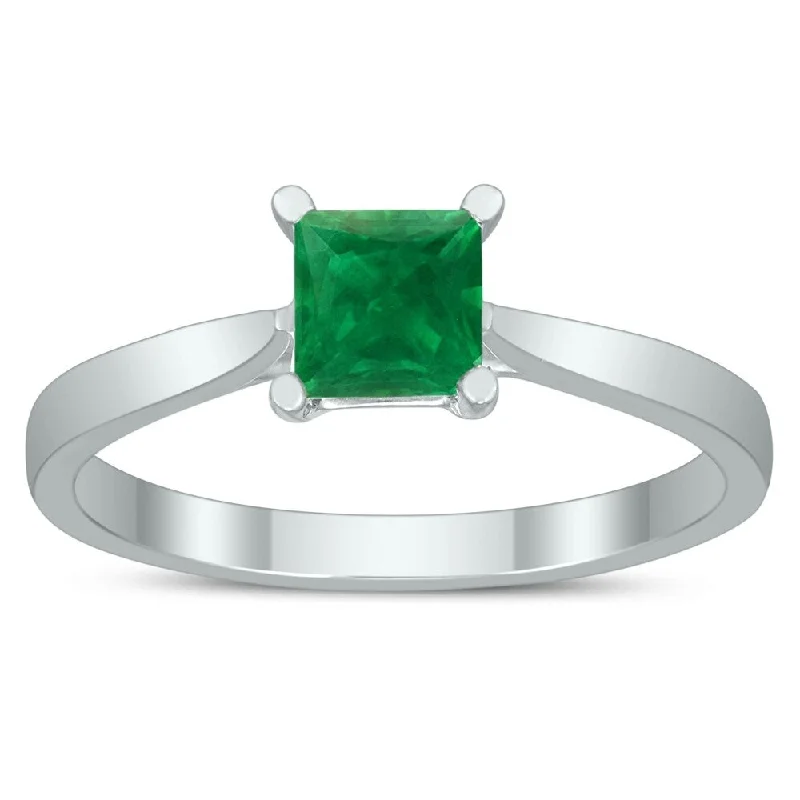 halo engagement rings -Square Princess Cut 5MM Emerald Solitaire Ring in 10K White Gold