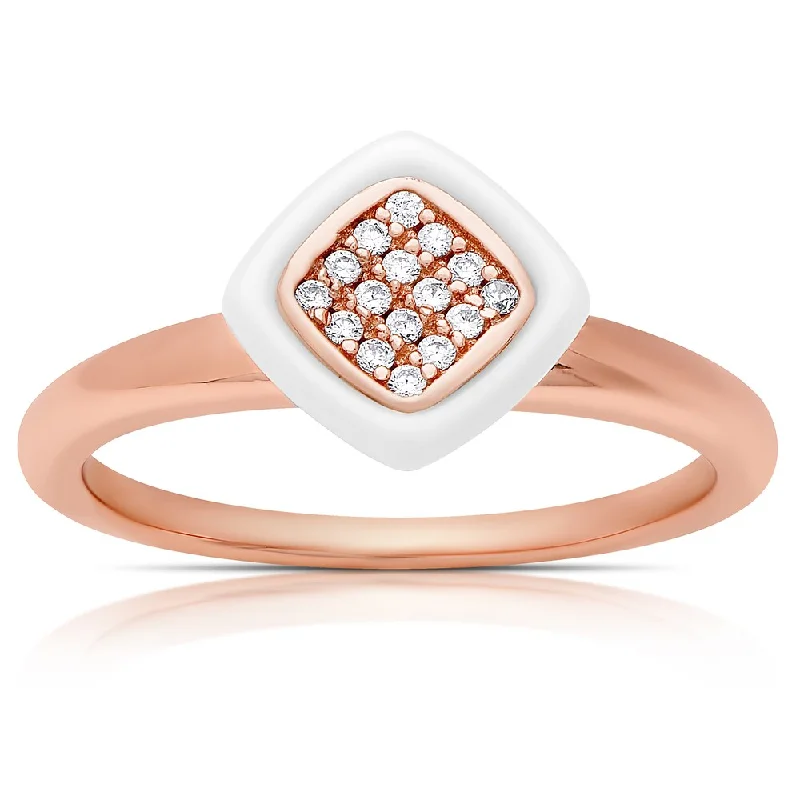 wedding rings with multiple stones -Samantha Stone Rose Gold Over Sterling Silver Cubic Zirconia Ceramic Cushion-cut Ring