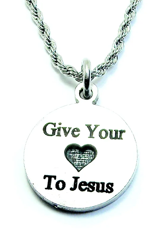 delicate pearl necklaces for women -Give Your Heart To Jesus Single Charm Necklace