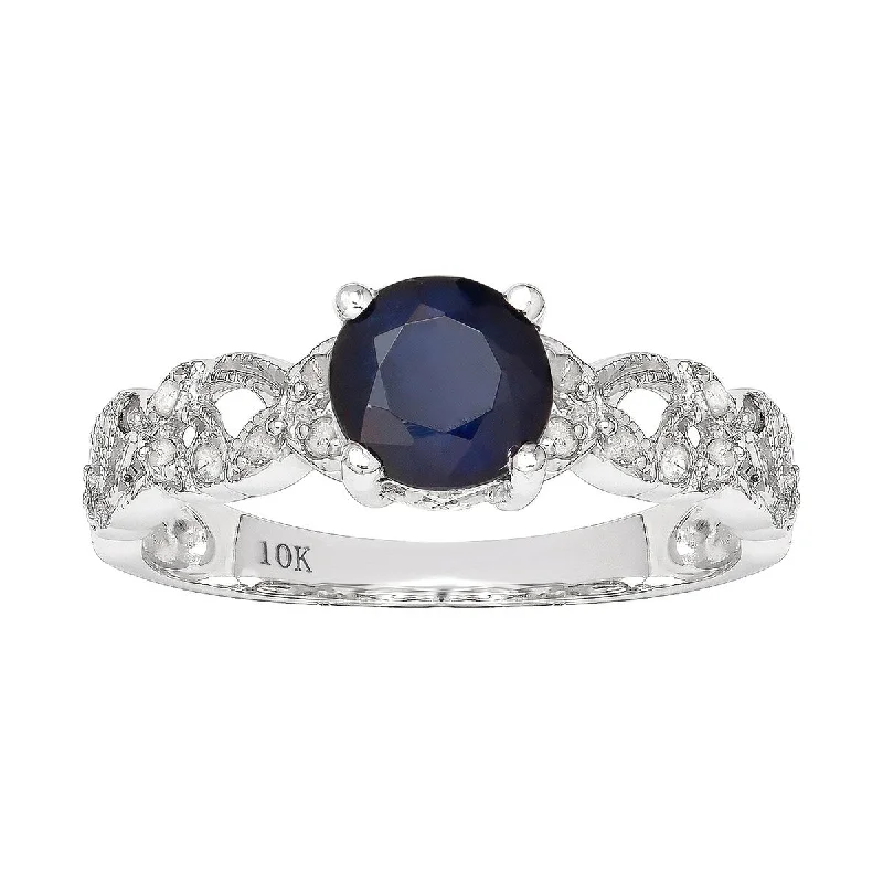 engagement rings for brides -Viducci 10k White Gold Vintage Style Genuine Round Sapphire and Diamond Filigree Ring