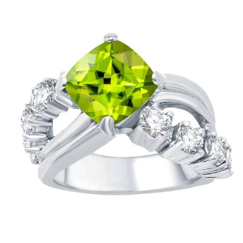 promise rings for women -Sterling Silver with Natural Peridot and White Topaz Halo Ring