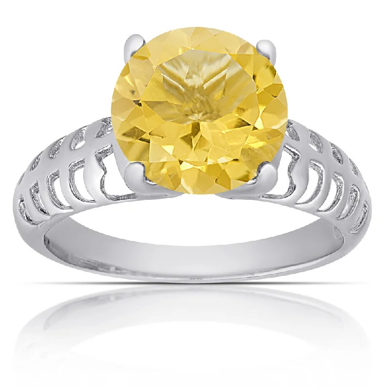 anniversary rings for women -Dolce Giavonna Sterling Silver Citrine Round Solitaire Ring (Size 7)