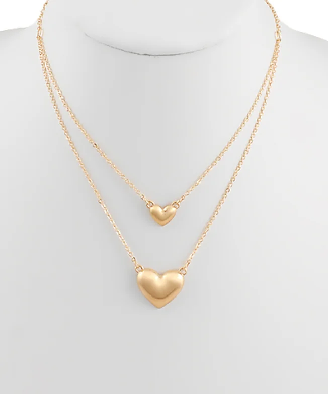 gemstone pendant necklaces for women -Layered Puff Heart Necklace