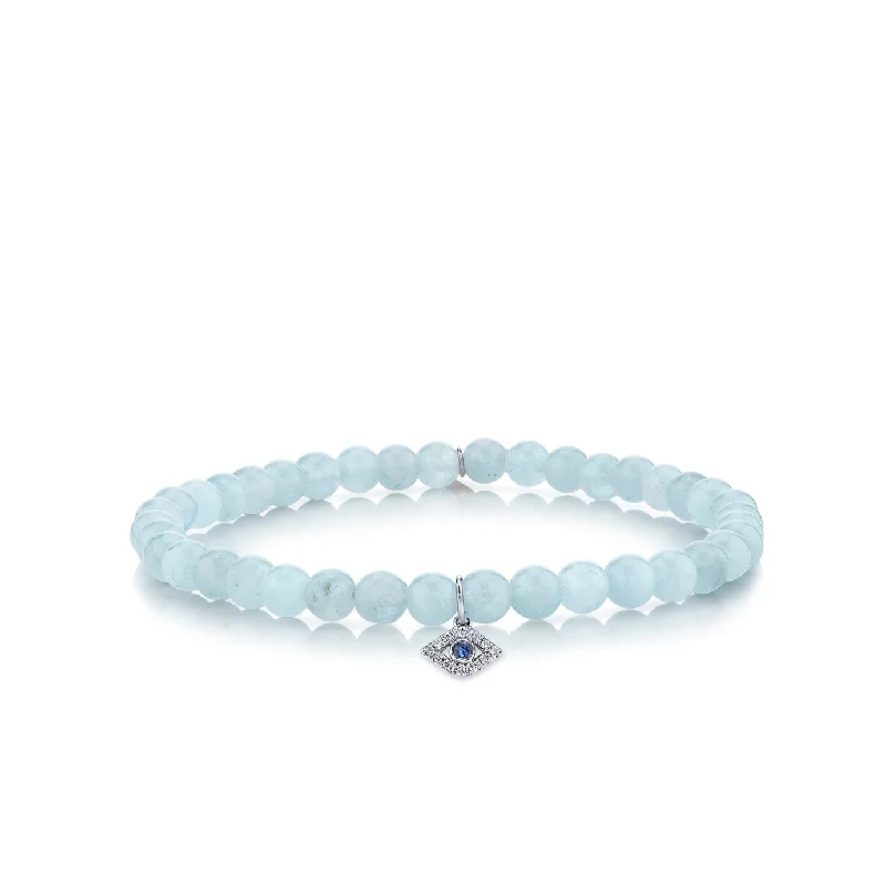 statement bangles for women -White Gold & Bezel Diamond Eye with Sapphire on Aquamarine