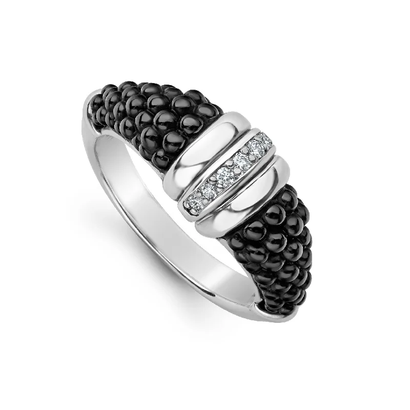 multi-stone rings for women -Black Caviar Black Ceramic Diamond Stacking Ring