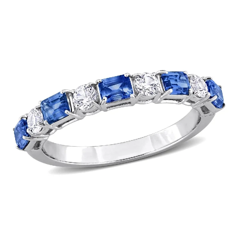 fashion rings for women -Miadora 1 3/8ct TGW Blue White Sapphire Semi-Eternity Ring in 14k White Gold