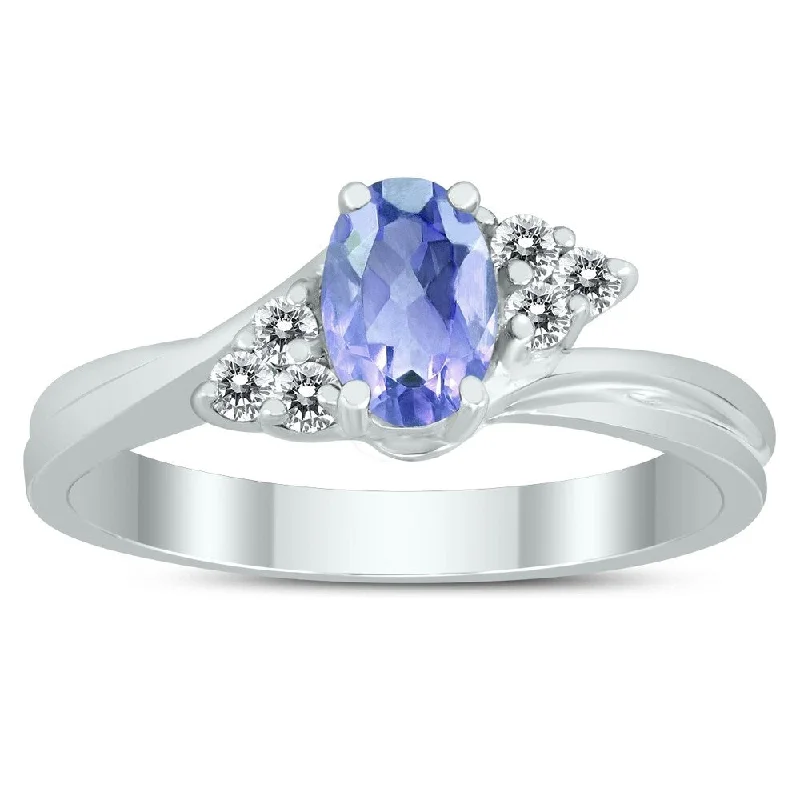 statement wedding rings for women -6X4MM Tanzanite and Diamond Twist Ring in 10K White Gold