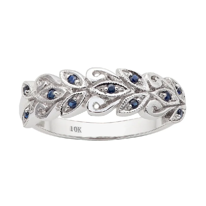 colorful gemstone rings -Viducci 10k White Gold Genuine Sapphire Scroll Anniversary Ring