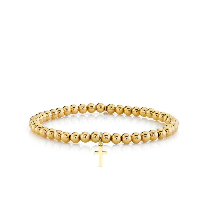 cuff bracelets for women -Pure Gold Tiny Cross On Gold Beads