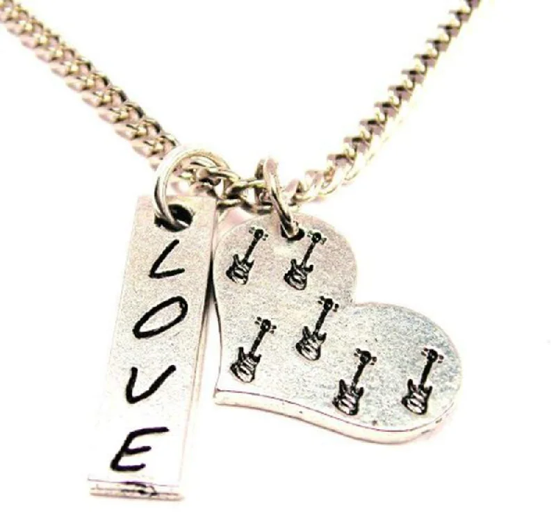 luxury wedding necklaces for women -Guitars In Your Heart Love Stick Necklace