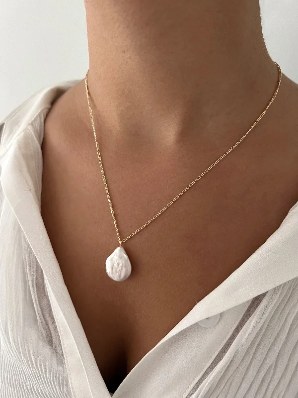 unique necklaces for women -PEARL TEARDROP ON FIGARO NECKLACE