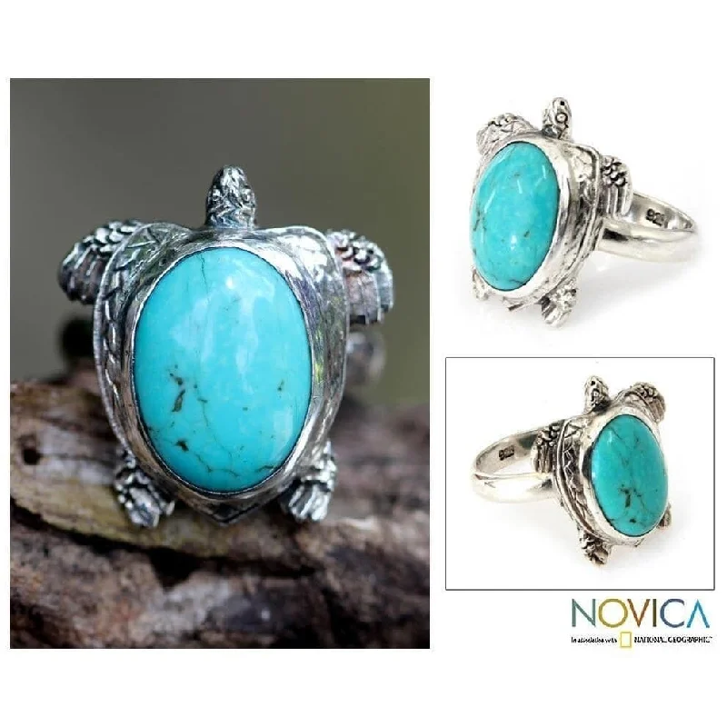 vintage engagement rings -NOVICA Handmade Sterling Silver Men's 'Chelonia Turtle' Turquoise Ring (Indonesia) - Blue