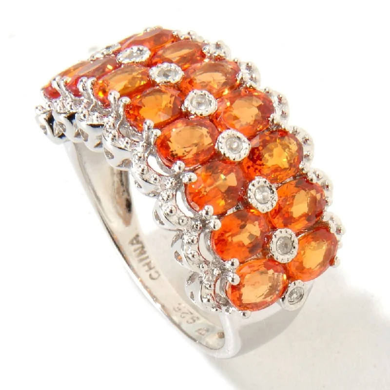 fashion rings for women -Platinum O/ Silver 4.42Ctw Orange Sapphire Cluster Ring