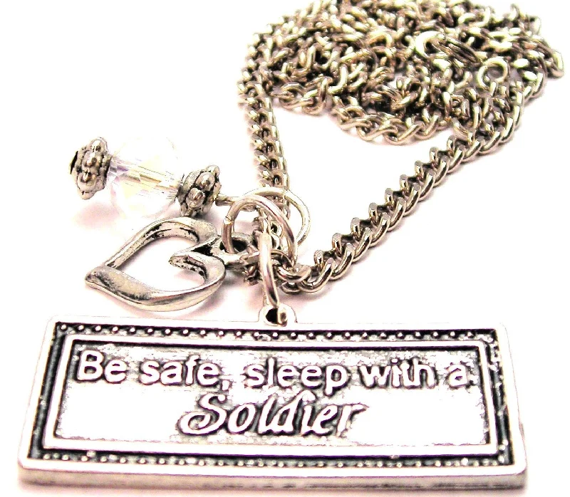 birthstone pendant necklaces -Be Safe Sleep With A Soldier Necklace with Small Heart