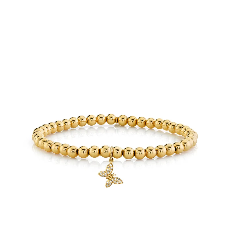 boho bracelets for women -Gold & Diamond Tiny Butterfly On Gold Beads