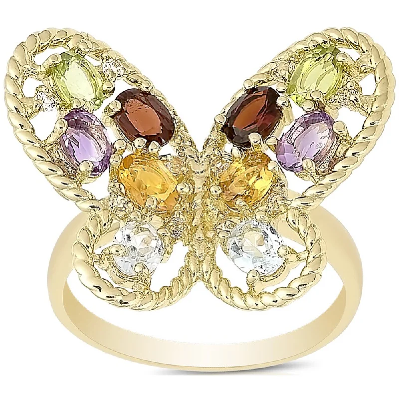 diamond wedding rings for women -Dolce Giavonna Gold Over Sterling Silver Multi Gemstone Butterfly Ring