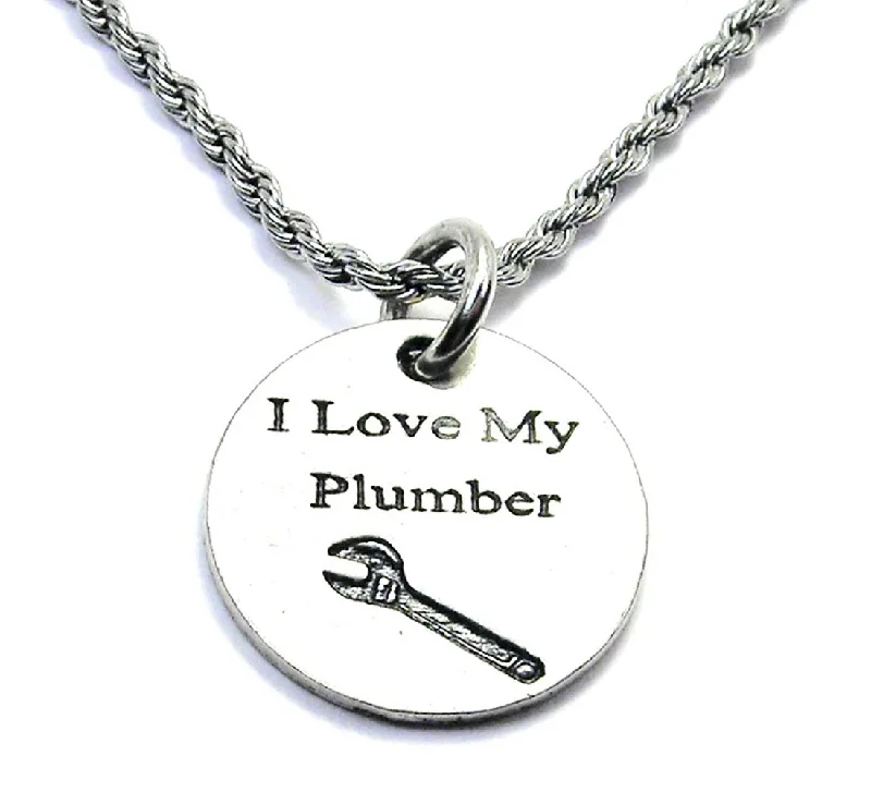 rose gold necklaces for women -I Love My Plumber Single Charm Necklace