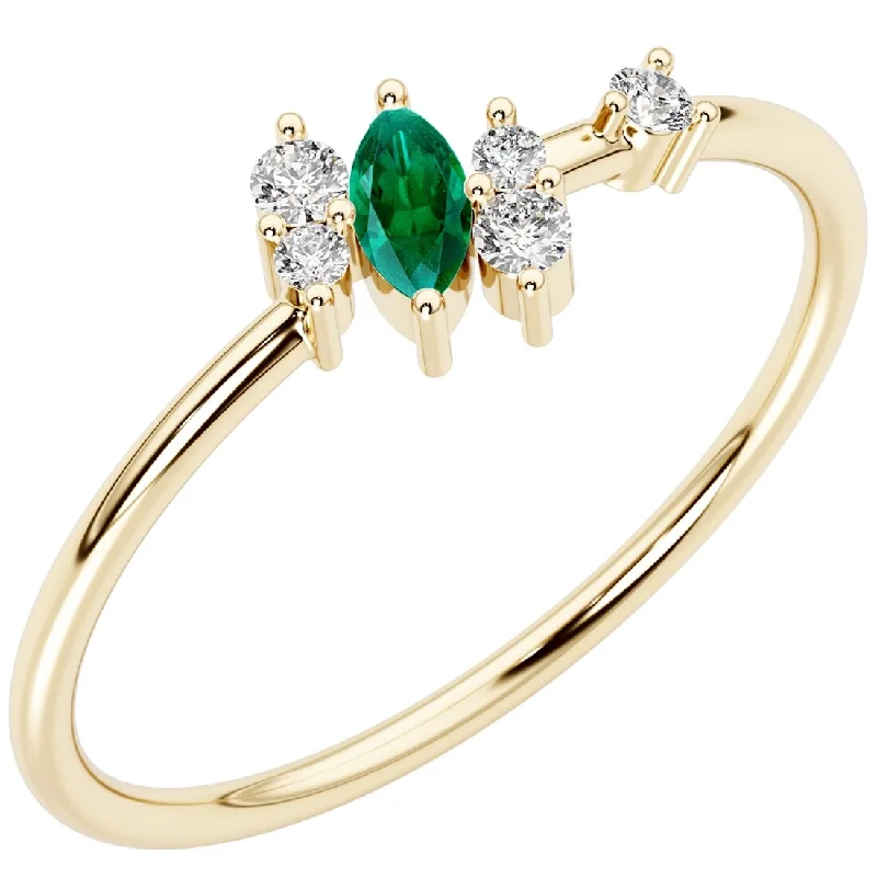 men's style rings for women -14k Gold Plated Sterling Silver Emerald and Lab Diamond Round Ring