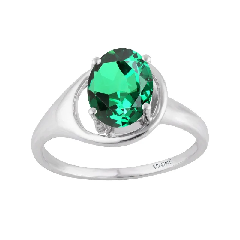 wedding bands for women -Sterling Silver with Emerald Soliltaire Ring