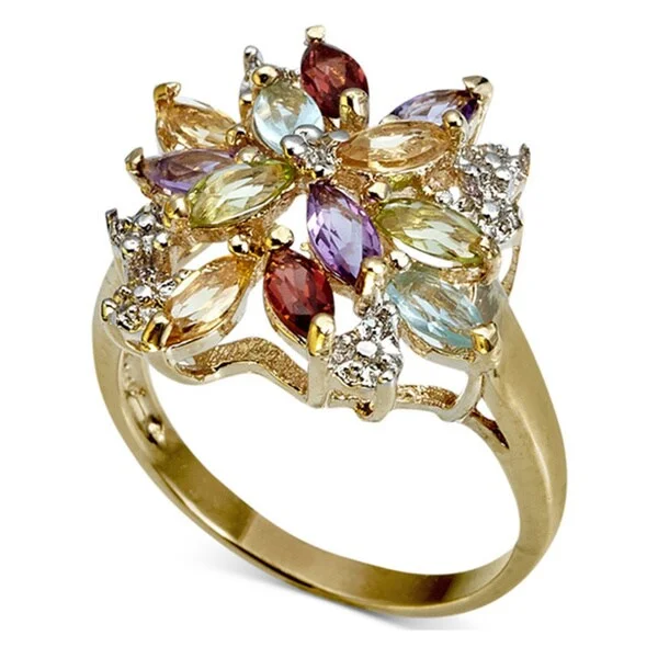 thin engagement rings -Dolce Giavonna Gold over Silver Multi-gemstone and Diamond Accent Ring with Gift Box