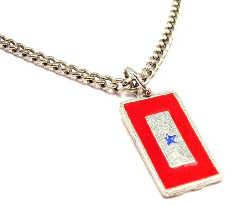 gold heart-shaped necklaces -Blue Star Mother Flag Hand Painted Single Charm Necklace