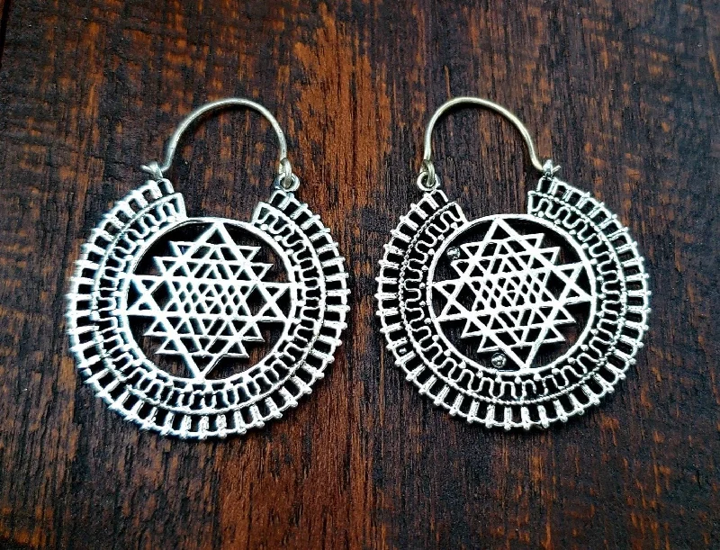 diamond earrings for women -Sacred Geometry Sri Yantra Earrings