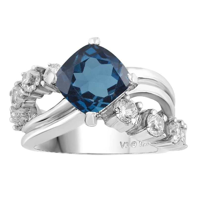 engraved rings for women -Sterling Silver with Natural London Blue Topaz and White Topaz Ring