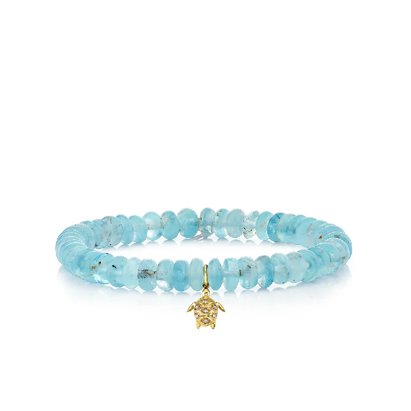 handmade bangles for women -Gold & Diamond Small Turtle on Aquamarine