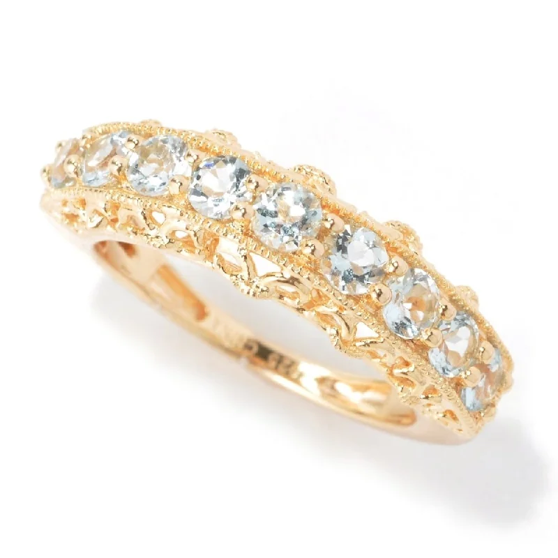 halo engagement rings -Yellow Gold Over Sterling Silver Aquamarine Ring