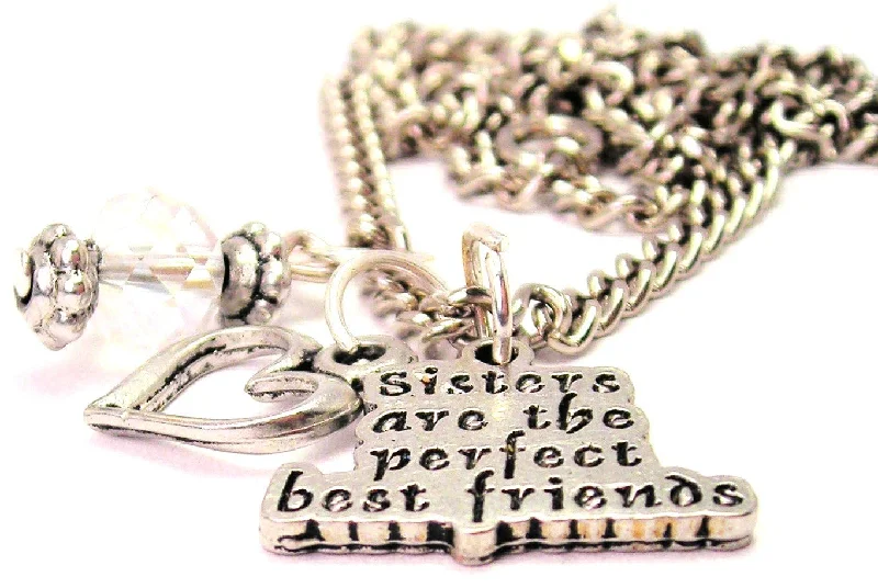 short necklaces for women -Sisters Are The Perfect Best Friends Necklace with Small Heart