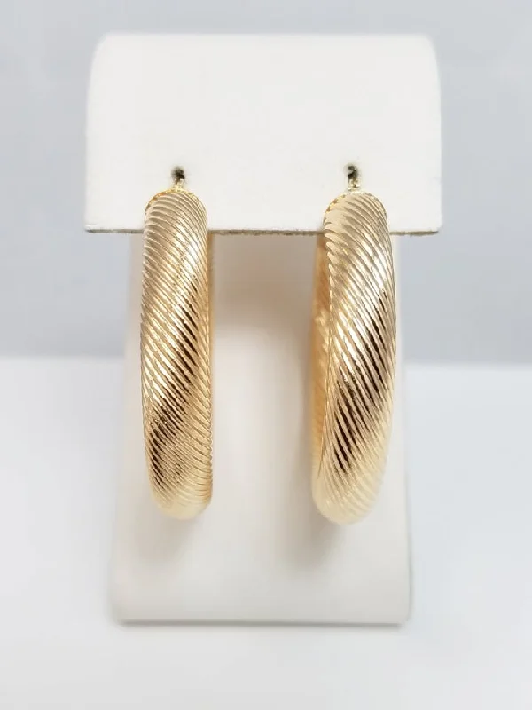 stud earrings for women -Sophisticated 14k Yellow Gold Ribbed Hollow Hoop Earrings