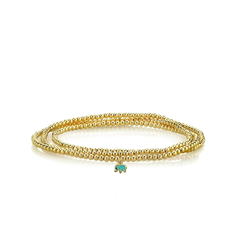 fashion bangles for women -Gold & Enamel Tiny Elephant on Gold Beads